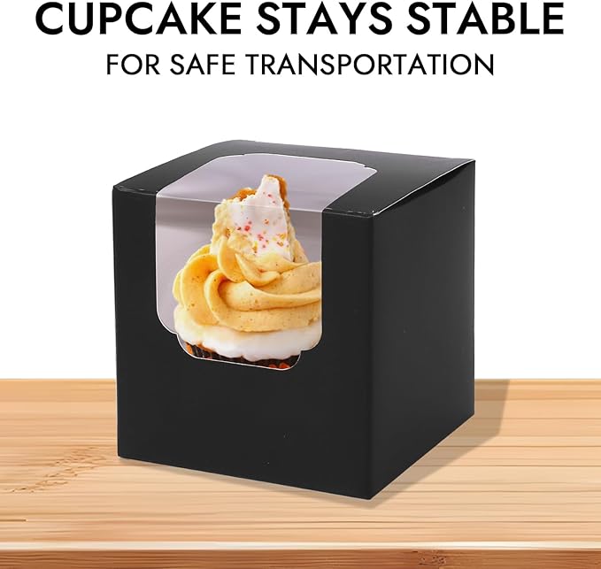 JCD 120 Boxes+120 Inserts Black Cupcake Boxes Individual Cupcake Container 3.5" - Image 3