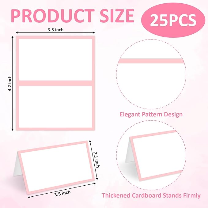 25 Pcs Blush Pink Place Cards, Blank Tent Name Cards - Image 2