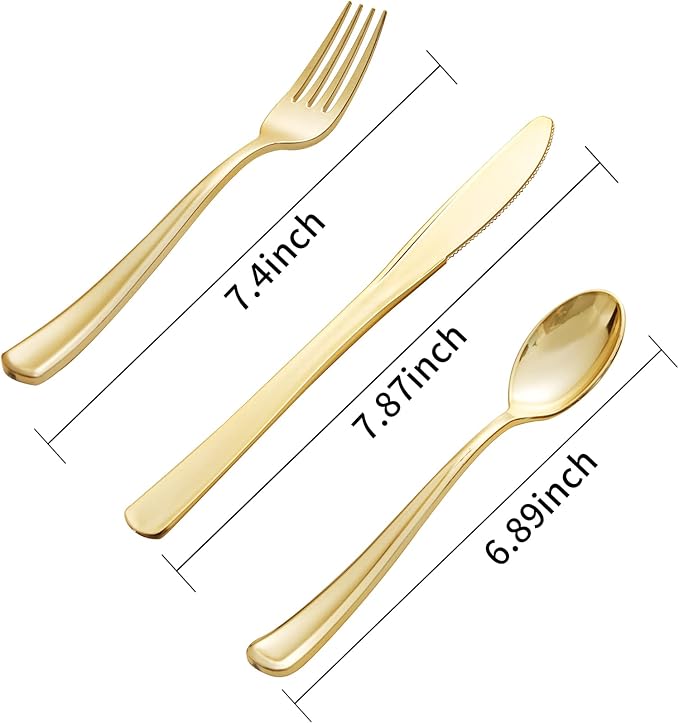 bUCLA 600 Pieces Gold Plastic Silverware - Image 2