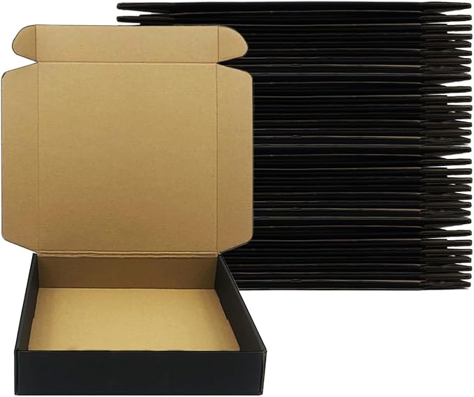 24 Pack 10 x 10x 2 Inches Shipping Boxes，Black 3 Layers Corrugated Cardboard Box by Livejun