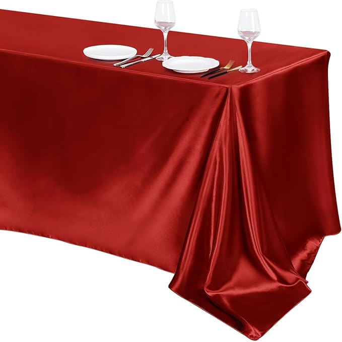 TURSTIN 1 Pack Burgundy Satin Tablecloth 102 x 58 Inch Overlay Satin Table by TURSTIN