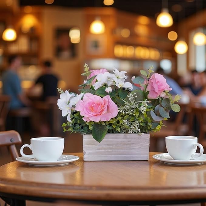 Artificial Flowers Fake Pink Roses Hydrangeas Arrangements in Pot - Image 6