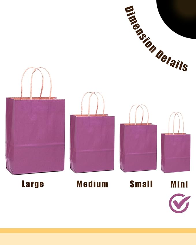 qiqee 24 Pcs Purple Mini Paper Gift Bags 6"x4.5"x2.5" - Image 2