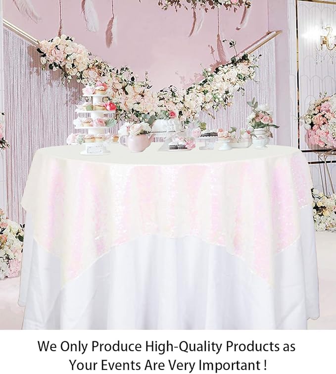 ShinyBeauty Square Tablecloth 72x72-Inch Sequin Tablecloth Overlay Iridescent - Image 2