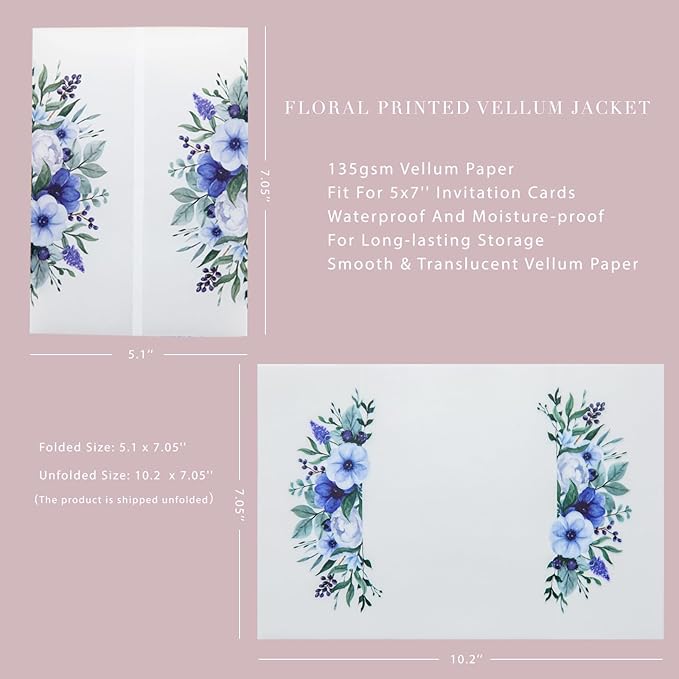 PONATIA 50 PCS Vellum Jackets for 5x7 Invitation Cards - Image 4