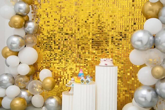 Kate Square Gold Shimmer Wall Sequin Panel Backdrop Birthday Wedding Background - Image 6