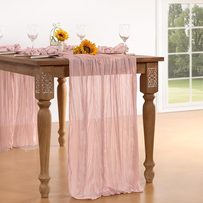 Pink Cheesecloth Table Runner 4 Pack Fall Table Runners Boho Gauze 120 Inches - Image 6