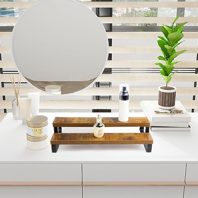 4-Tier Wooden Display Riser Shelf Stand for, Condiment & Dolls Collection Home - Image 3