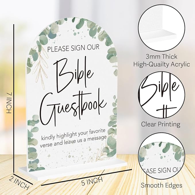 Boho Wedding Bible Guest Book Sign Our Bible Wedding Sign Acrylic Arch Wedding - Image 2
