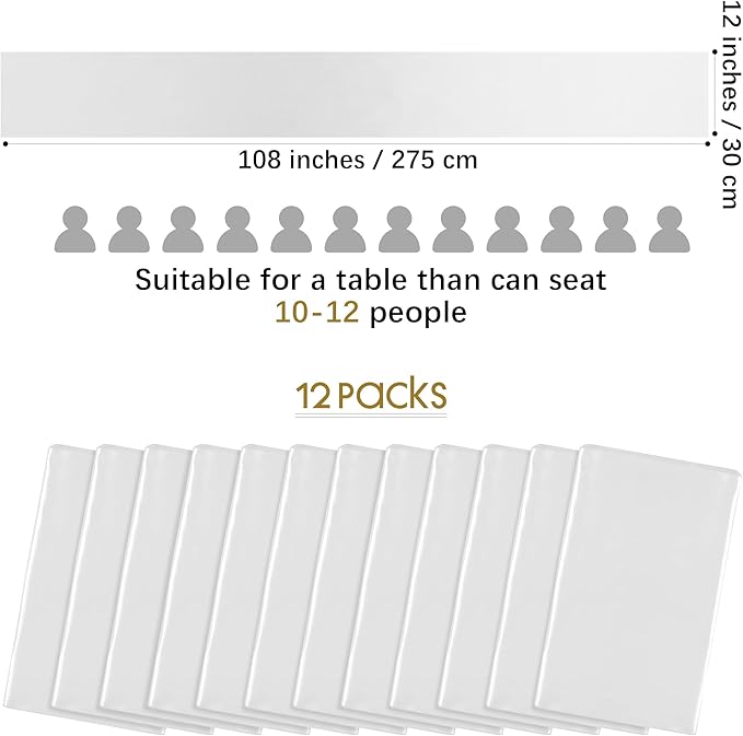 Aneco 12 Pack Satin Table Runner 12 x 108 Inch White Long Wedding Satin Silk - Image 2
