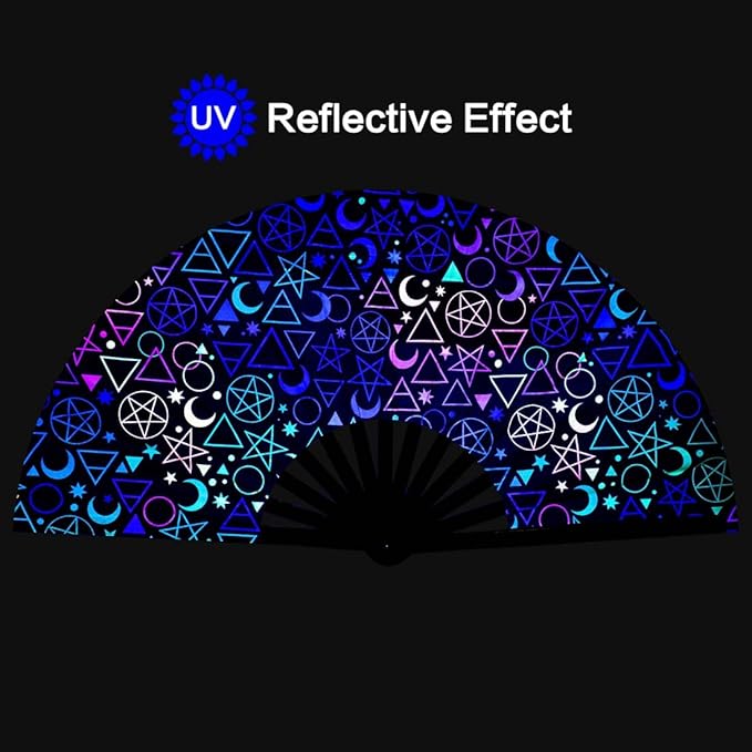 UV Glow Rave Fan, Bamboo Folding Clack Hand Fans Foldable - Image 2