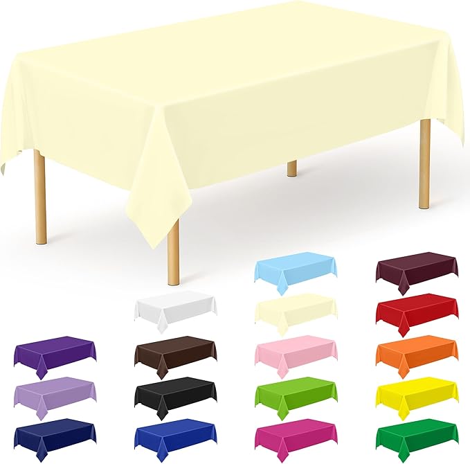 QZYL 12 PCS Ivory Plastic Tablecloths, 54 in x 108 in Dinner Table Cloths by QZYL