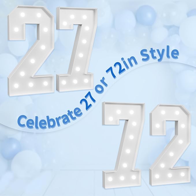 Marquee Numbers Large 27th-Birthday Decorations: 4ft Light Up Number Party - Image 6