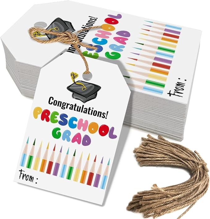 50 Pcs Pre School Graduation Gift Tags, Colorful Congratulations Gift Labels by Aukolass