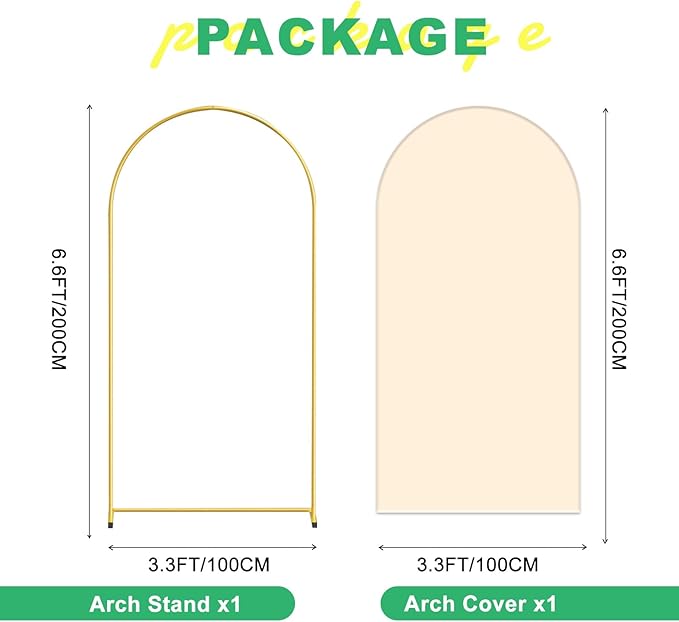 Metal Arch Backdrop Stand and Cover Set, 6.6FT Beige Reusable Spandex Fitted - Image 2