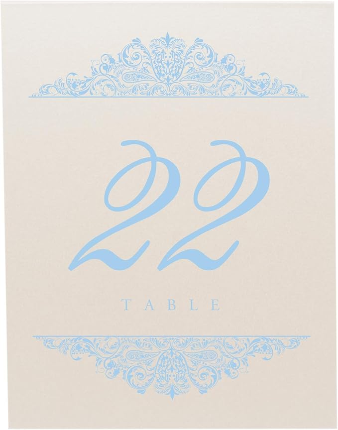 Paisley Wedding Table Numbers, Light Blue, Double Sided, Tent or Use in a Stand - Image 4