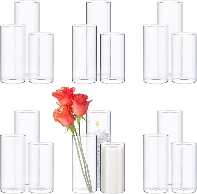 Thin Glass Cylinder Vases 2.5''/3.3'' Diameter 2mm Wall Thickness Clear Flowers by Didaey