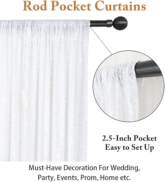 ShinyBeauty 2 Panels White Sequin Backdrop Curtain | 5Ft x 10Ft Glitter Wedding - Image 3