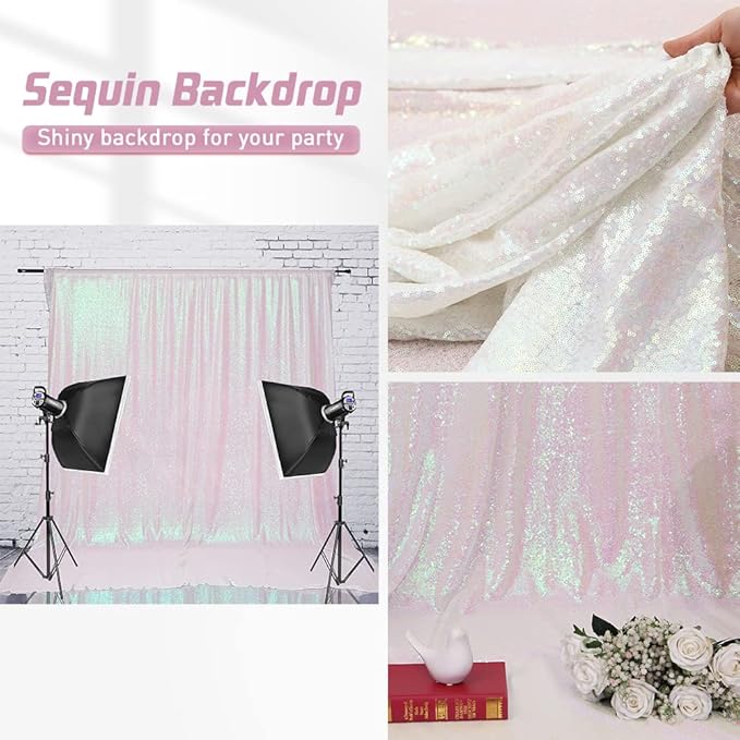 Eternal Beauty Sequin Backdrop Curtains, 2x8 Ft-2 Panels White Iridescent Back - Image 8