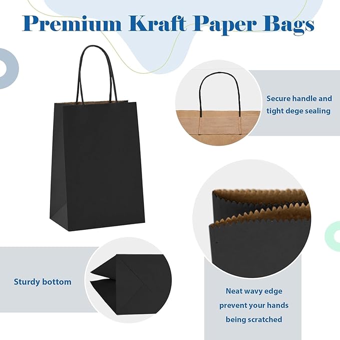 GSSUSA 200 Pack Black Paper Gift Bags 5.25x3.75x8'', Merchandise - Image 5
