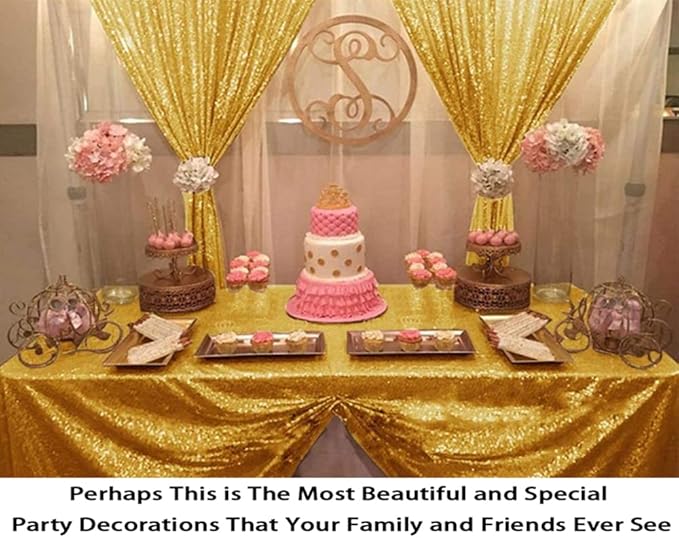 ShinyBeauty Sequin Backdrop 4x10ft Shiny Gold Sequin Curtains 2 Panels Glitter - Image 2