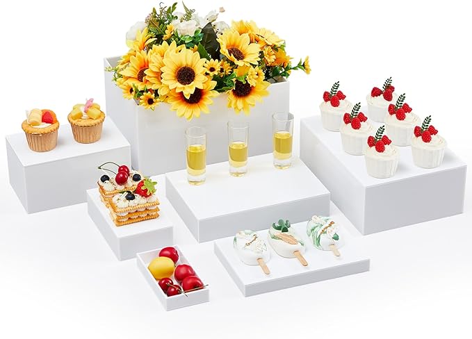 Leinuosen 7 Pcs Large Buffet Risers Set 6" to 12" Acrylic Display Box Catering by Leinuosen