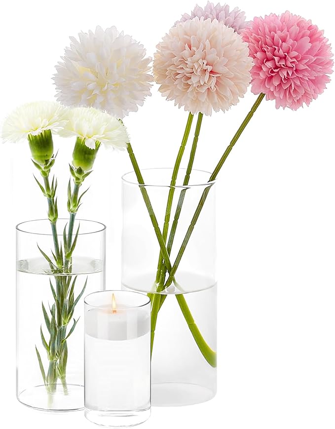 3pcs Glass Vases for Flowers, 8 Inch Tall Cylinder Vases, Bud Vase and Floating by Unknown