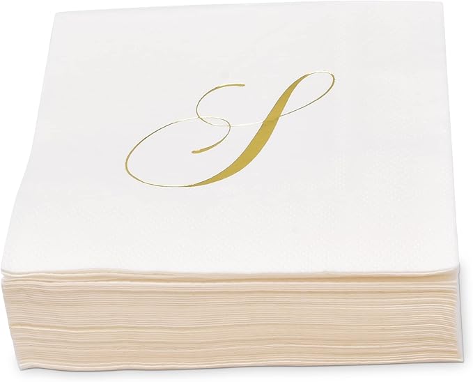 Gift Boutique 100 Gold Monogram Cocktail Napkins Letter S Disposable Paper Pack - Image 6
