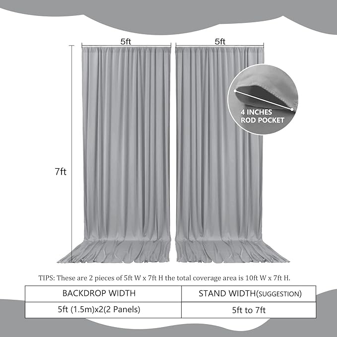 2 Panels Dark Gray Backdrop Curtain, 10 x 7 Feet Background Curtains - Image 2