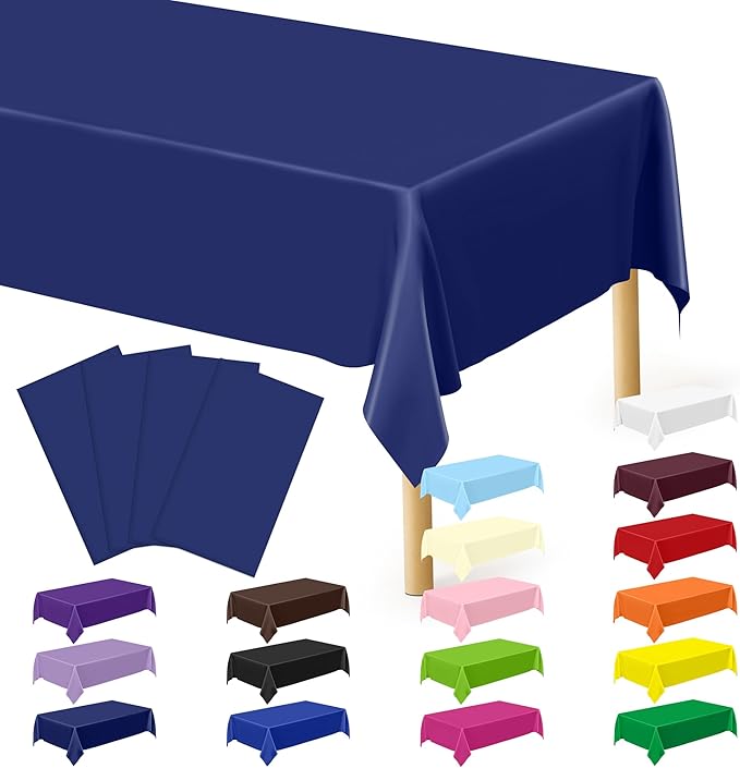 4 PCS Navy Plastic Tablecloths for Rectangle and Round Tables, Baptism by QZYL