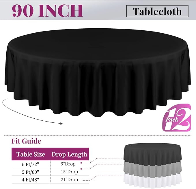 fani 12 Pack 90 Inch Round Tablecloth, Washable Table Cover - Image 2