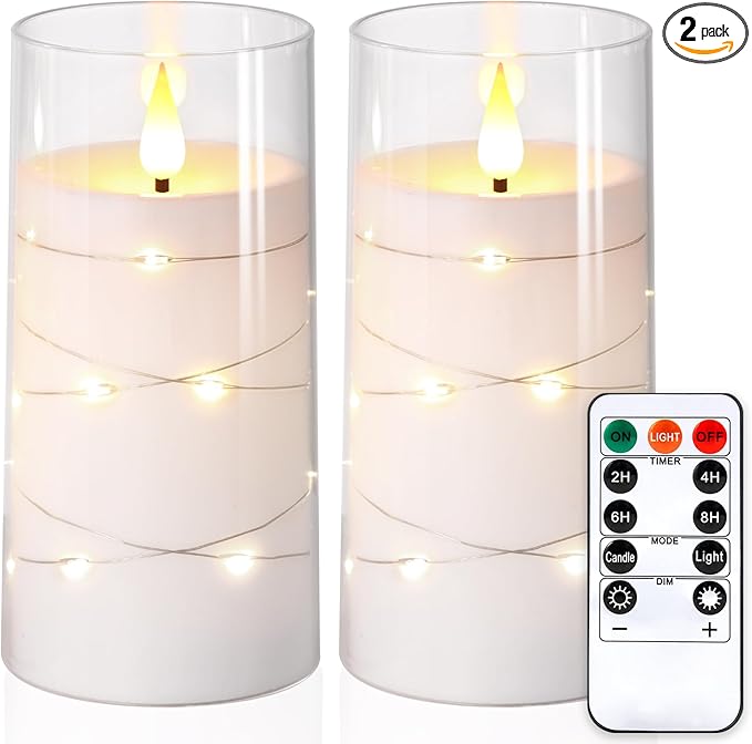 NURADA Flickering Flameless Candles: Built-in Star String Lights, Acrylic by NURADA