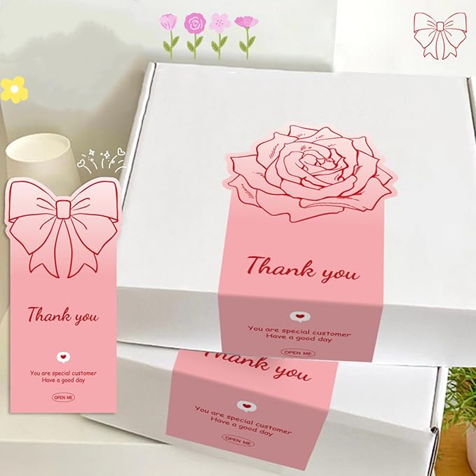 150Pcs Cute Pink Large Thank You Stickers, Bow Shaped Rose Gift Wrapping - Image 3