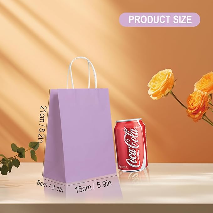 BAG BOX 25 Pack Small 5.9x3.1x8.25 Inch Purple Kraft Paper Gift Bags - Image 2