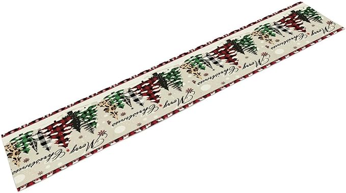 Christmas Tree Table Runner, Farmhouse Xmas Trees Buffalo Plaid Winter - Image 7