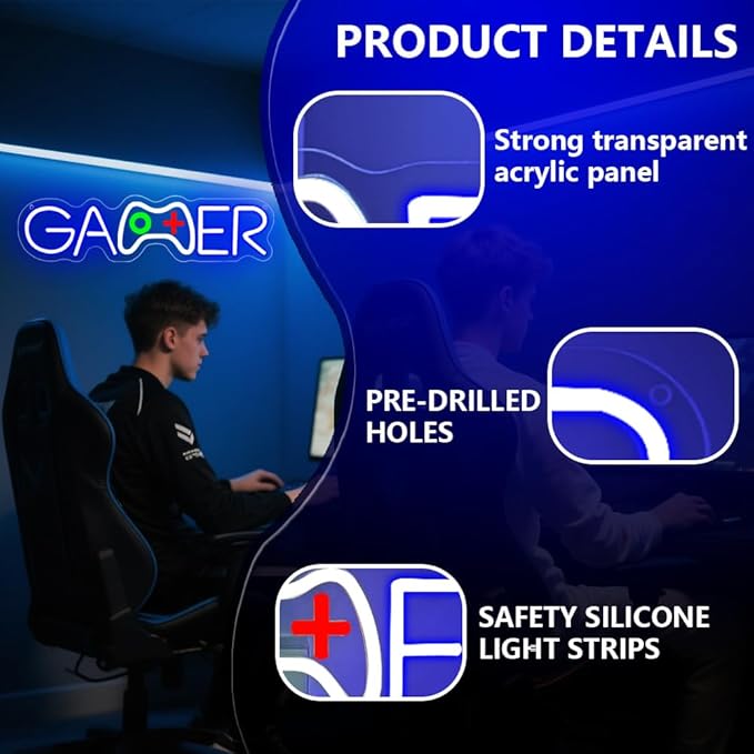Gamer Neon Sign, Gamepad Shaped Dimmable LED Light Signs - Image 5