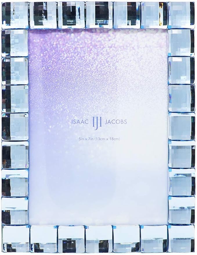 Isaac Jacobs Decorative Sparkling Light Blue Jewel Picture Frame, Photo Display - Image 2