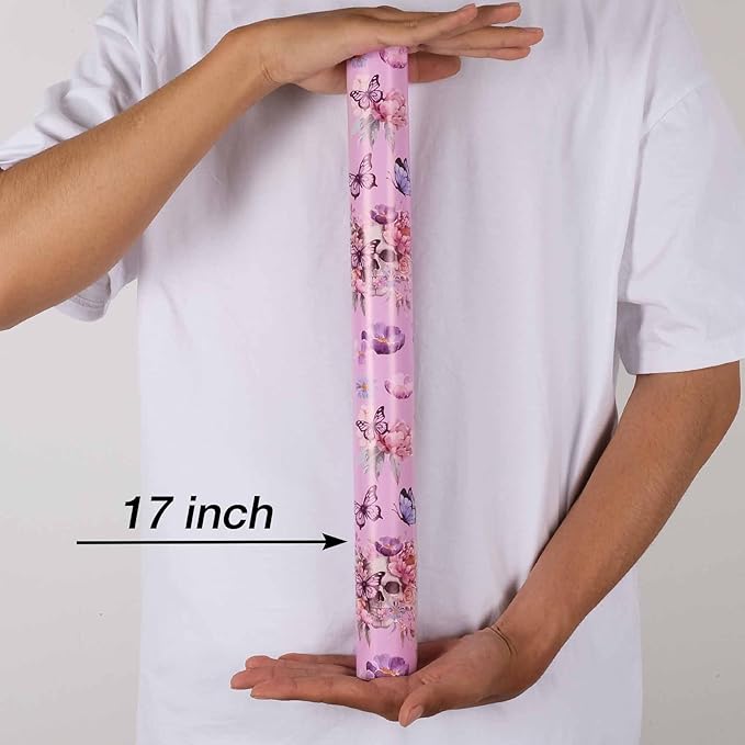 Aimyoo Gothic Wrapping Paper Roll, 17 Inch X 33 Feet Skull Floral Butterfly - Image 3