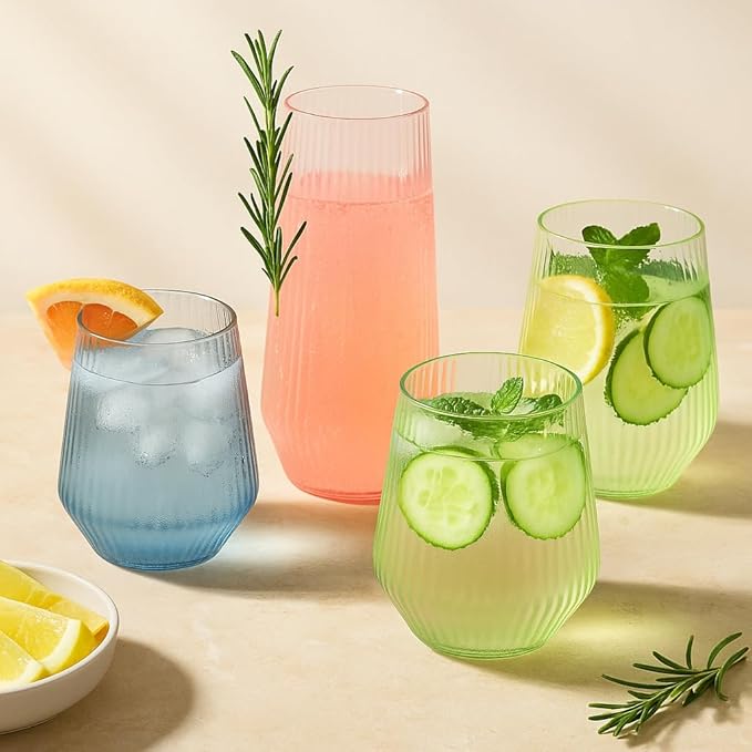 48 Pack Ribbed Origami Ripple Plastic Glasses 24 9oz Stemless Champagne Flutes - Image 5