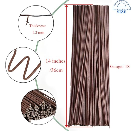 HAHIYO 18Gauge Brown Paper-Wrapped Metal Floral Wire 14 Inches, 70 Pack - Image 2