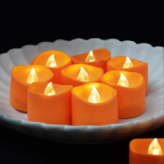 Homemory Halloween 12 Pack Orange Tea Light Candles, Battery Operated LED - Image 2