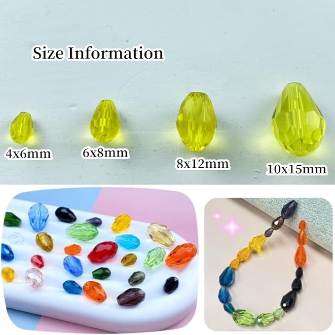 100pcs 8x12mm Teardrop Crystal Glass Beads Vertical Hole Faceted Glass Teardrop - Image 2
