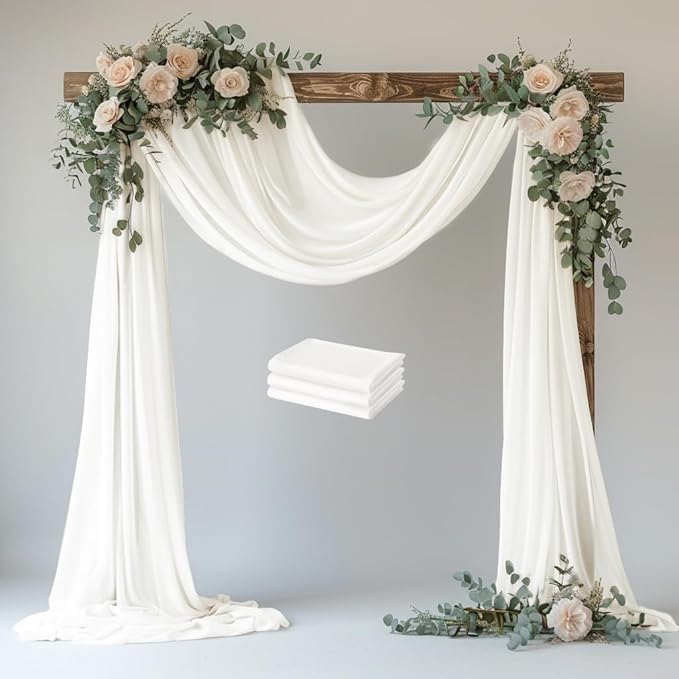 Wedding Arch Draping Fabric 3 Panels 28.7" x 20FT Ivory Sheer Chiffon Backdrop by Xiomot