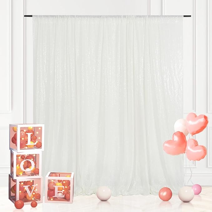 Eternal Beauty White Sequin Backdrop, 7x7 Ft Glitter Background Curtains - Image 6