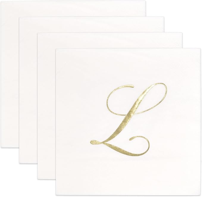 Gift Boutique 100 Gold Monogram Cocktail Napkins Letter L Disposable Paper Pack - Image 7