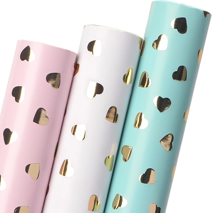 Ribbli Birthday Wrapping Paper Heart Foil Mini Roll Gift Wrap by Ribbli