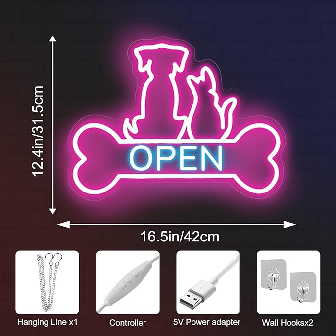 Pet Shop Open Neon Sign LED Dog And Cat Open Sign Bright Pet Grooming Salon - Image 2