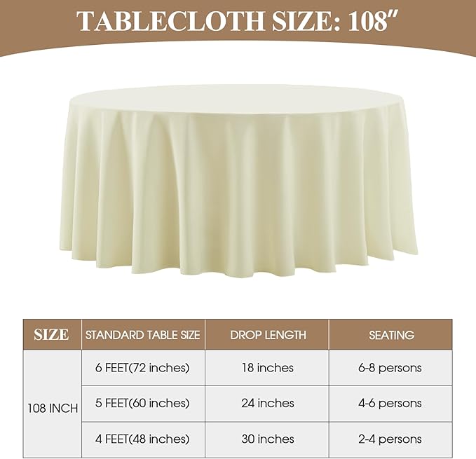 Round Tablecloth 6 Pack 108 Inch Ivory Tablecloths Washable Decorative Linen - Image 6