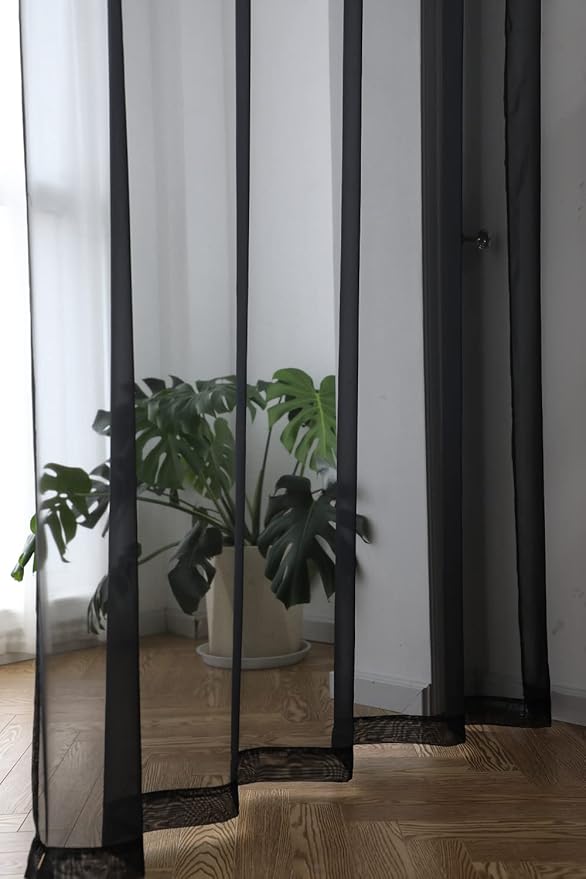 Window Black Sheer Curtains 90 Inches Long 2 Panels Sheer Curtain Basic Rod - Image 4