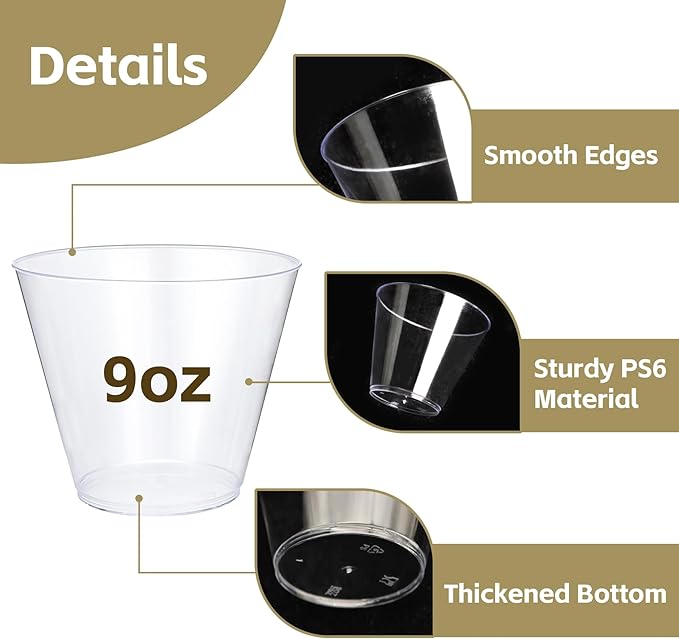 100Counts 9 OZ. Disposable Cups Old fashioned Party Tumblers, 9 Ounce Squat - Image 6
